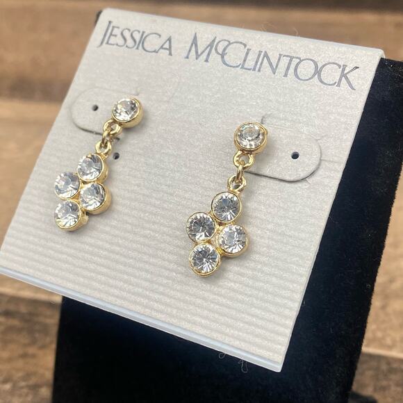Jessica McClinton Gold Toned Dainty Crystal Necklace and Drop Dangle Earrings - Picture 8 of 9